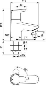 Ideal Standard Ceraplus 2 toiletkraan m. vaste zelflegende uitloop m. greep 4cm chroom