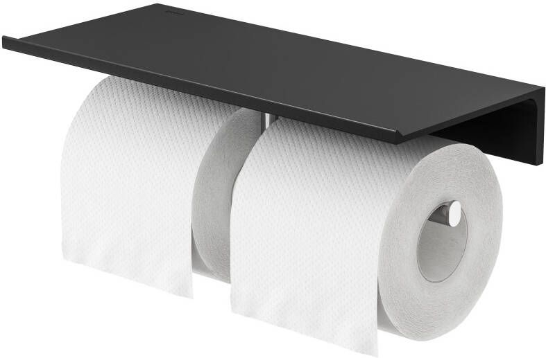Geesa Leev planchet 28cm zwart met toiletrolhouder zonder klep chroom