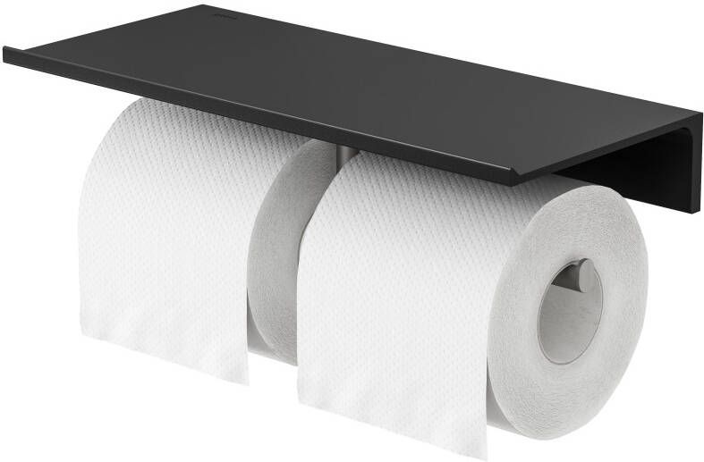 Geesa Leev planchet 28cm zwart met toiletrolhouder zonder klep RVS geborsteld