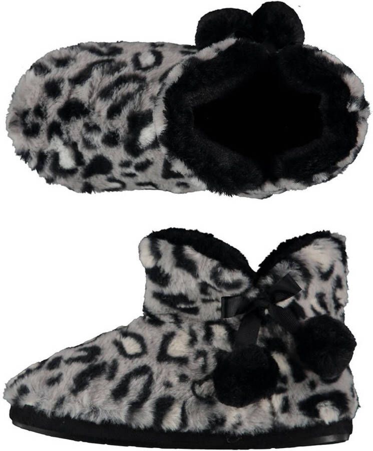 Apollo Dames hoge pantoffels sloffen luipaard print grijs maat 41-42 Sloffen volwassenen