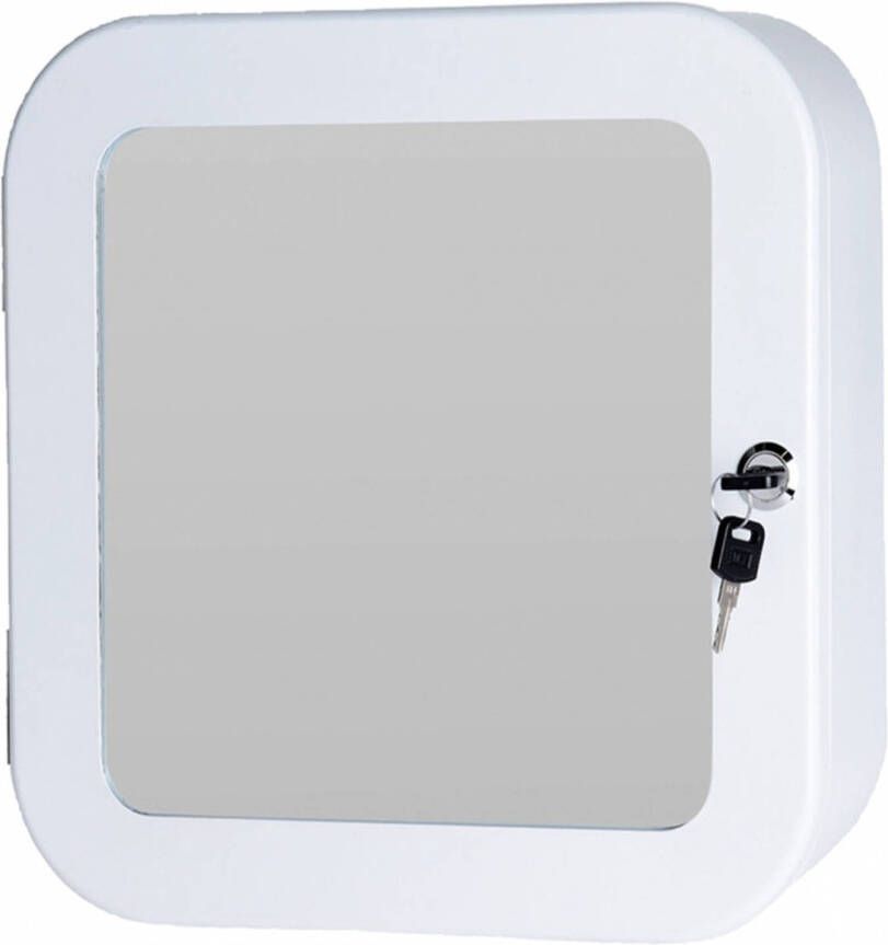 Excellent Houseware Medicijnkastje wit met spiegel en slot 32 x 32 cm Medicijnkastjes
