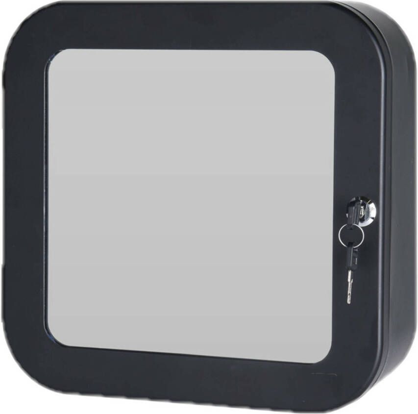 Excellent Houseware Medicijnkastje zwart met spiegel en slot 32 x 32 cm Medicijnkastjes