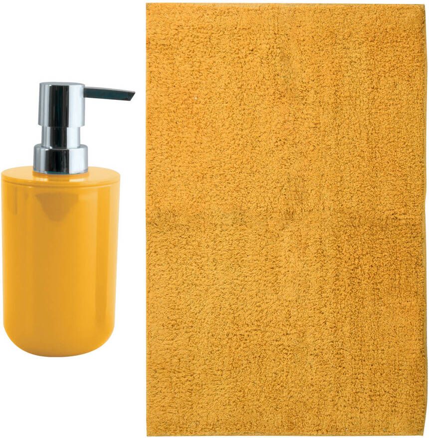 MSV badkamer droogloop mat Napoli 45 x 70 cm met bijpassend zeeppompje saffraan geel Badmatjes