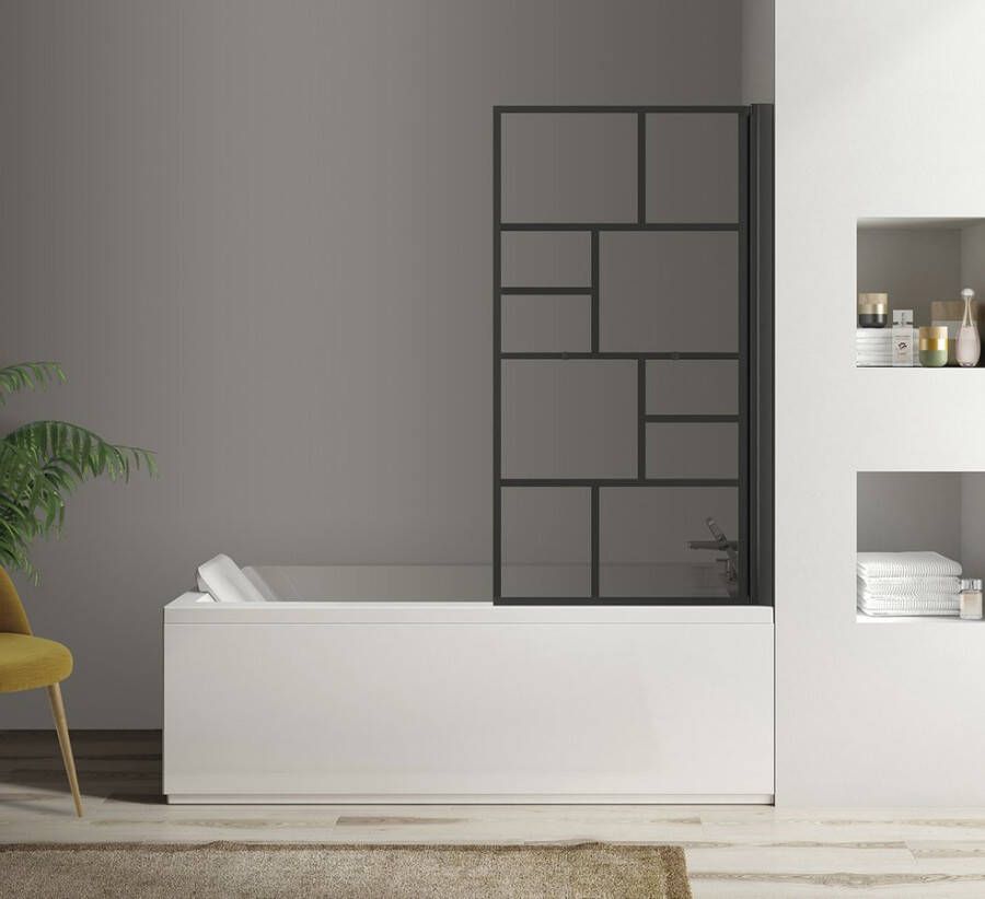 Polysan Parana opklapbare badwand 80 helder glas mat zwart frame