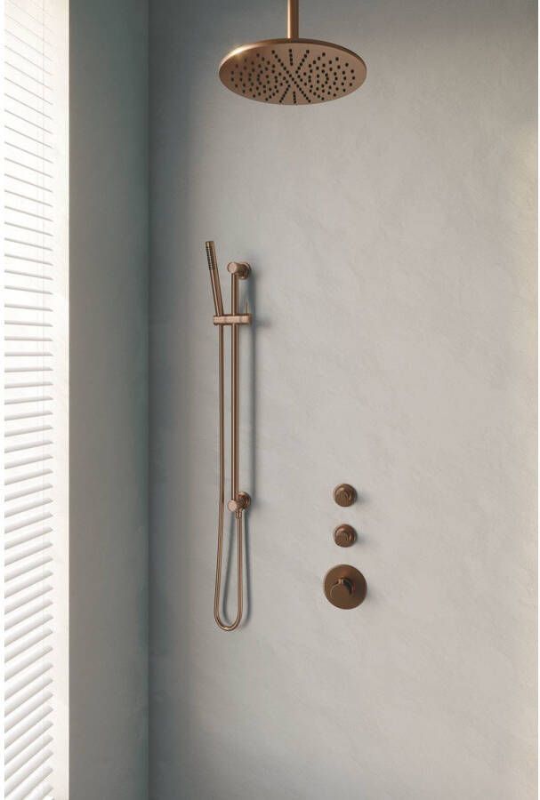 Brauer Thermostatisch Inbouwdoucheset Copper 30 cm Hoofddouche Plafondarm Staafhanddouche op Glijstang Koper