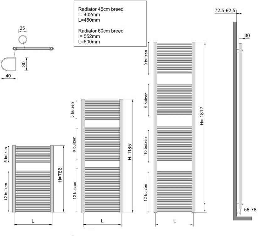 Wiesbaden Elara handdoek radiator 119x60 cm 830 watt antraciet