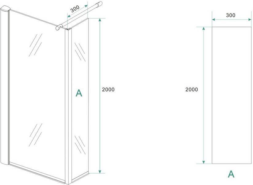 Xellanz Zijwand Essential | 30x200 cm | Helder glas | Chroom beslag