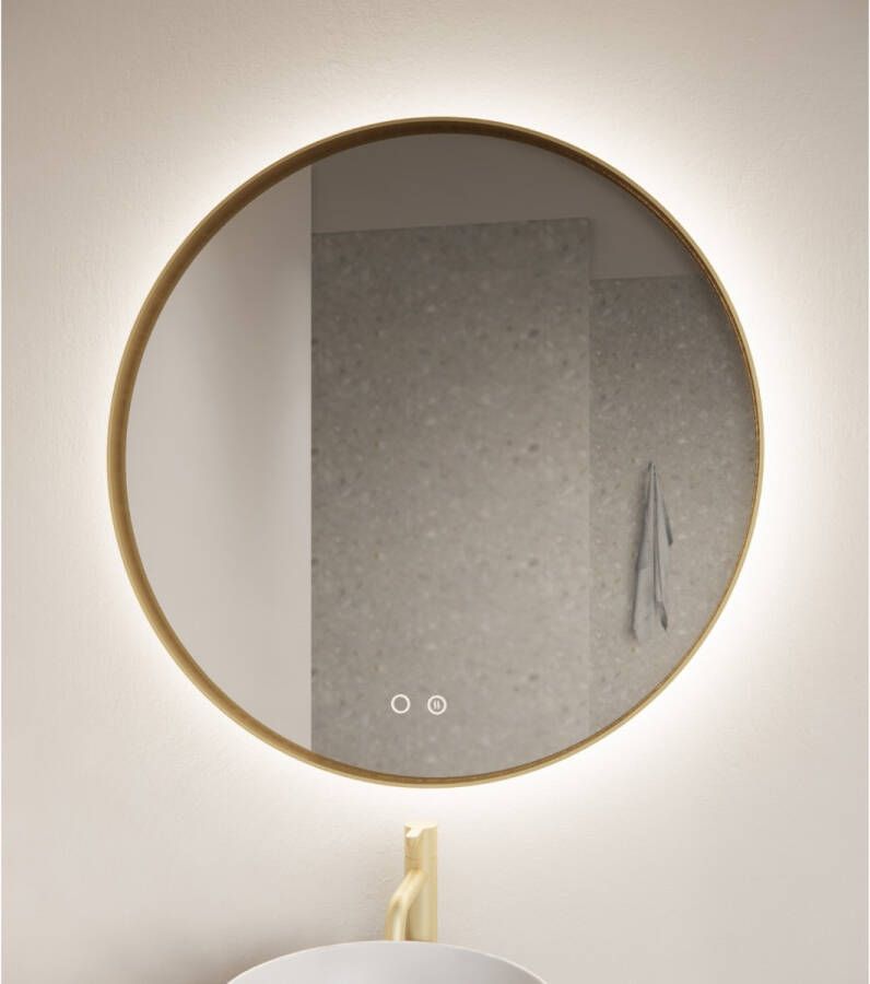 Gliss Design Badkamerspiegel Athena | 100 cm | Rond | Indirecte LED verlichting | Touch button | Spiegelverwarming | Goud metalen rand