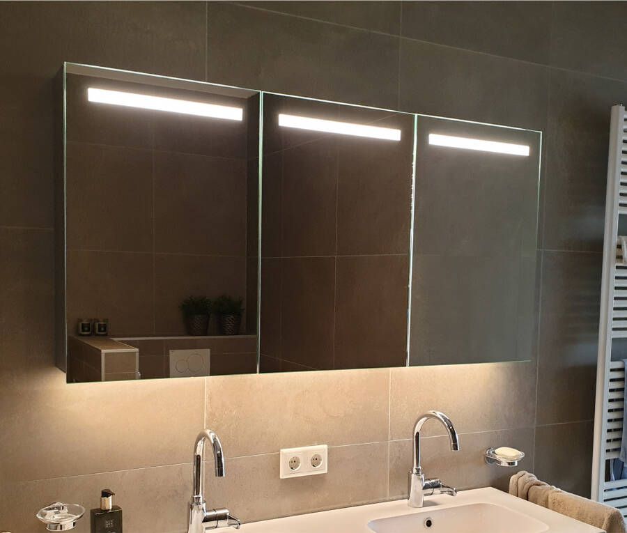 Hipp Design Spiegelkast SPK52000 | 160x70x14 cm | 3 Deuren | Directe LED verlichting | Aluminium | Met spiegelverwarming