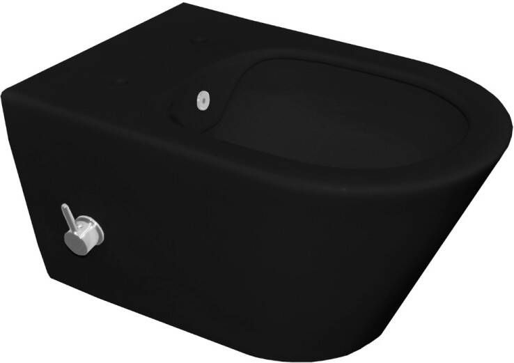Wiesbaden Luxe bidet toilet randloos standaard model 53 cm zwart mat met warm en koud water