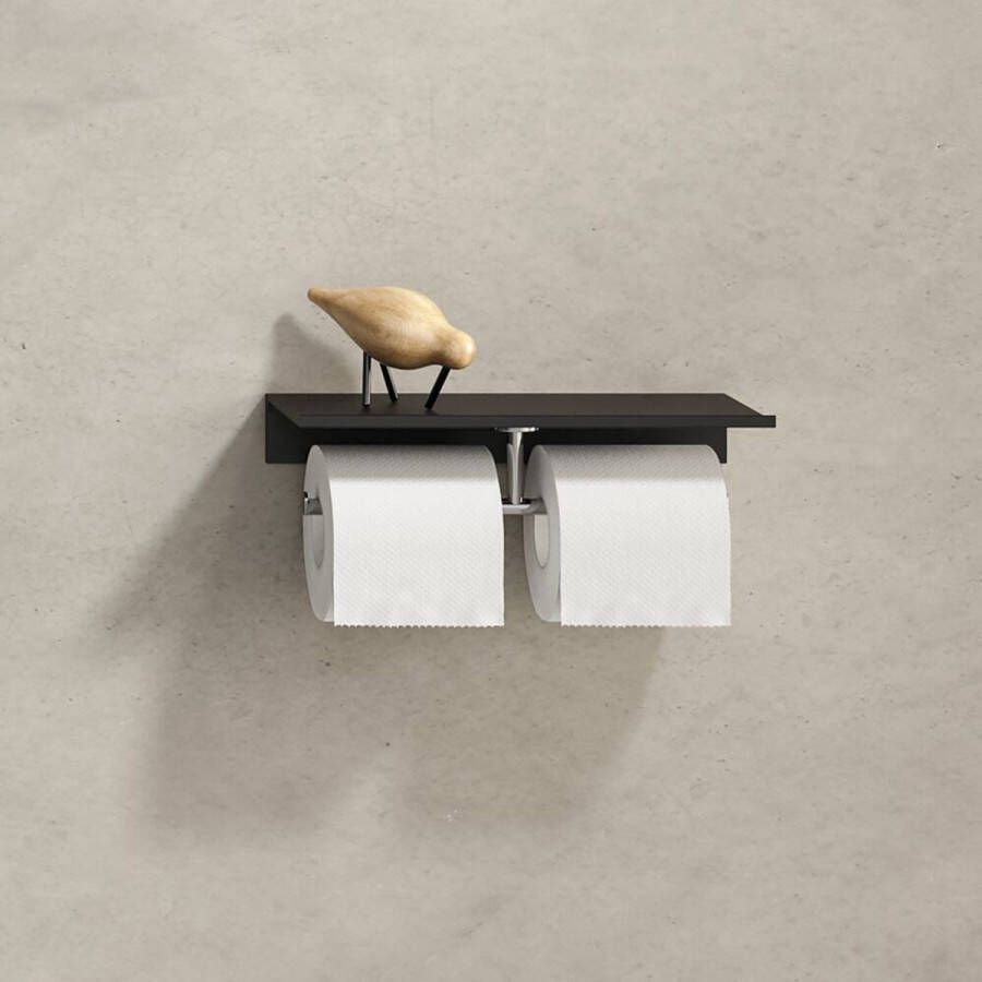 Geesa Leev planchet 28cm zwart met toiletrolhouder zonder klep dubbel chroom
