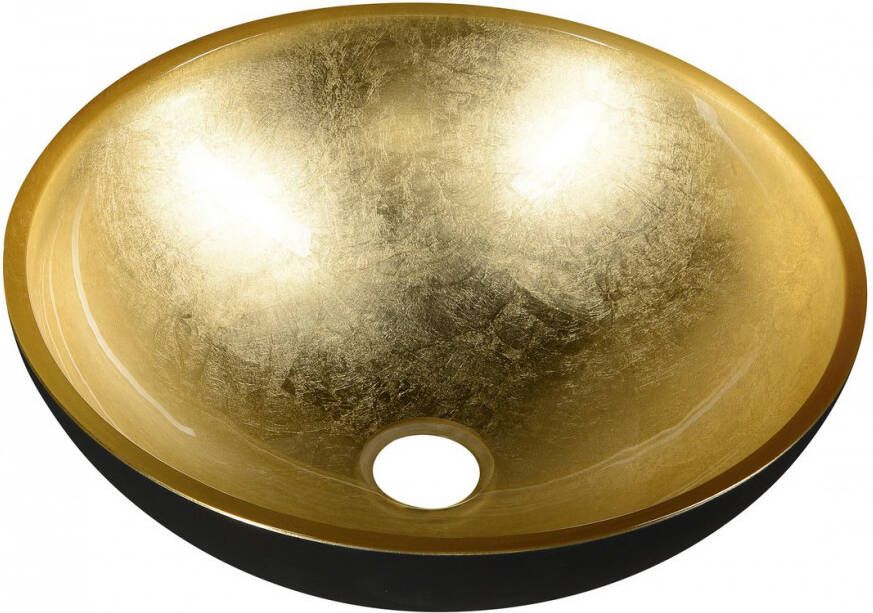 Sapho Murano glazen waskom 40cm zwart goud