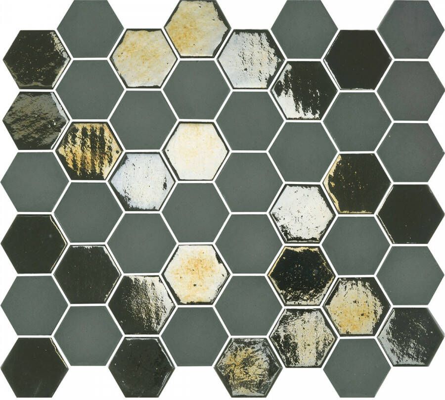 The Mosaic Factory Valencia hexagon glasmozaïek tegels 28x33 khaki