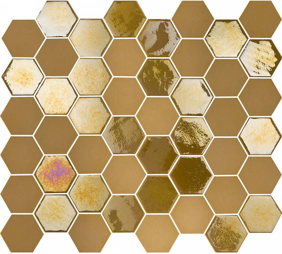 The Mosaic Factory Valencia hexagon glasmozaïek tegels 28x33 mustard