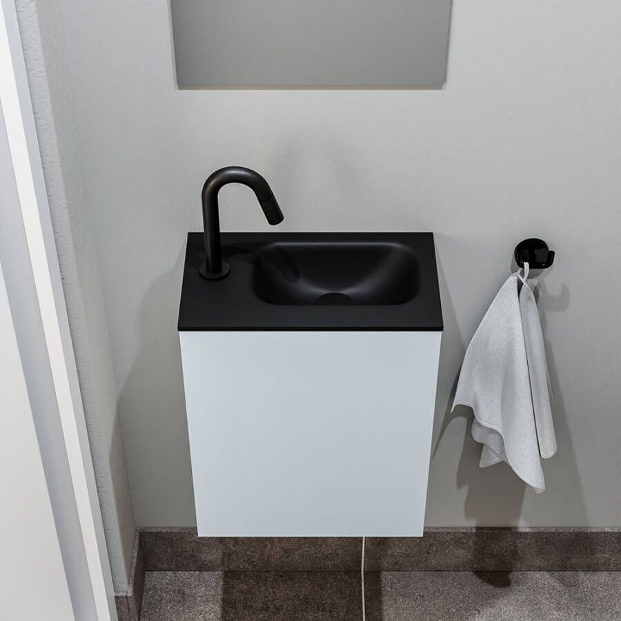 Zaro Polly toiletmeubel 40cm clay met zwarte wastafel met kraangat links