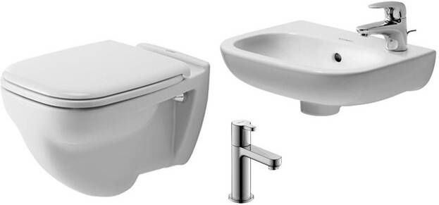 Duravit D Code toiletset diepspoel 35.5x54.5cm met closetzitting fontein kraangat rechts 36x27cm wit fonteinkraan chroom 0296237 sw85520 sw238430