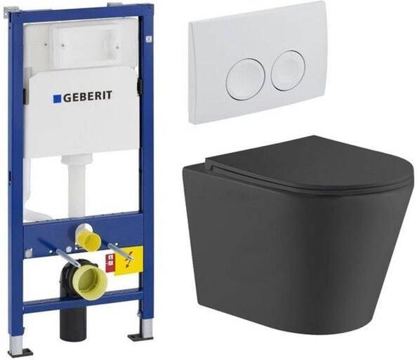 Geberit QeramiQ Dely Toiletset UP100 inbouwreservoir witte bedieningsplaat toilet zitting mat zwart SW730486 0701174 SW543433