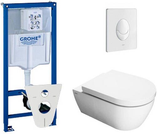 Grohe QeramiQ Salina toiletset met inbouwreservoir closetzitting met softclose en bedieningsplaat wit 0729122 0729205 sw1271