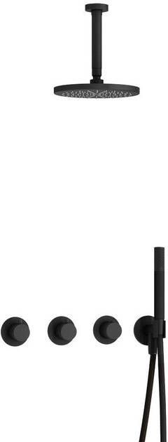 Hotbath Cobber IBS70 Regendoucheset inbouw 15cm plafondarm 20cm ronde hoofddouche staafhanddouche mat zwart IBS70BL2
