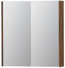 INK SPK2 spiegelkast met 2 dubbelzijdige spiegeldeuren 2 verstelbare glazen planchetten stopcontact en schakelaar 70 x 14 x 73 cm noten