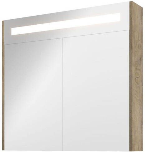 Proline Premium spiegelkast met spiegels aan binnen- en buitenzijde geïntegreerde LED-verlichting en 2 deuren 80 x 60 x 14 cm raw oak
