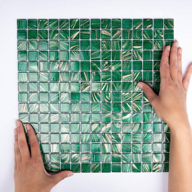 The Mosaic Factory Amsterdam mozaïektegel 32.2x32.2cm wand en vloertegel Vierkant Glas Medium Green glans GMG721
