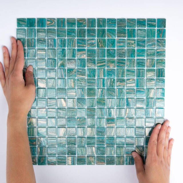 The Mosaic Factory Amsterdam mozaïektegel 32.2x32.2cm wand en vloertegel Vierkant Glas Turquoise glans GMG767