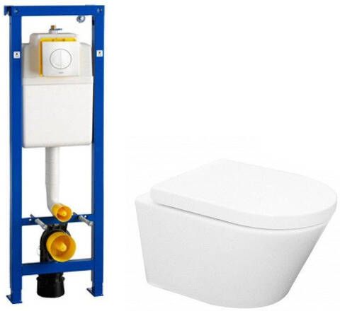 Wisa Wiesbaden Vesta toiletset spoelrandloos 52cm inclusief toiletreservoir en softclose toiletzitting met Argos bedieningsplaat wit 0704406 sw65812