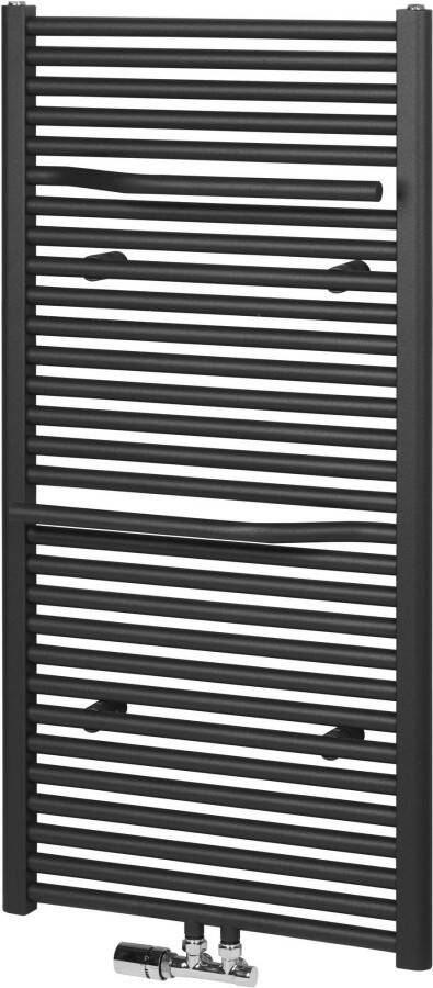 Ben Lineos handdoekradiator met handdoekhouder 753W 60x121 5cm mat grafiet zwart