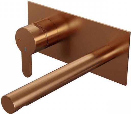 Brauer Copper Edition Wastafelmengkraan inbouw rechte uitloop rechts smalle platte gladde hendel afdekplaat model D2 PVD geborsteld koper 5-GK-083-S4
