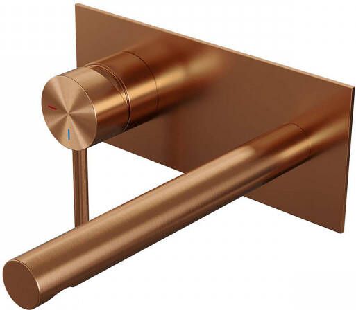Brauer Copper Edition Wastafelmengkraan inbouw rechte uitloop rechts lange smalle gladde hendel afdekplaat model A2 PVD geborsteld koper 5-GK-083-S2