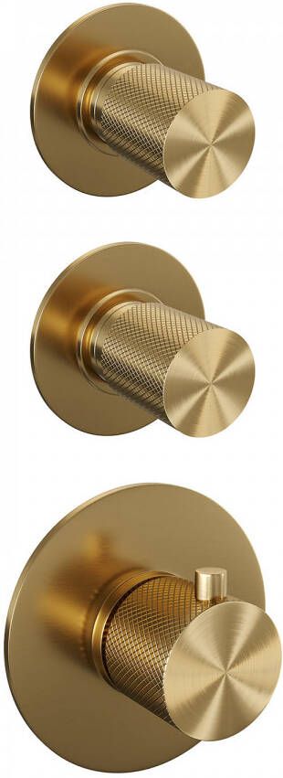 Brauer Regendoucheset Inbouw Gold Carving Thermostatisch 20cm met Wandarm Glijstang en Handdouche 3-Standen Losse Stopkranen Geborsteld Goud