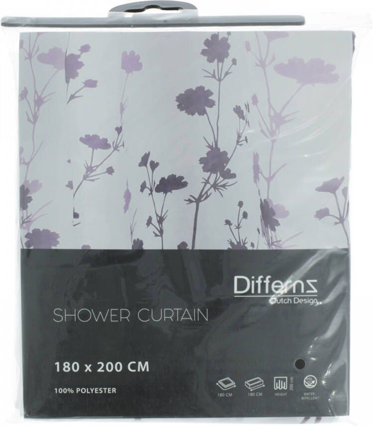 Differnz Folia douchegordijn met verzwaarde onderzoom 180 x 200 cm wit violet