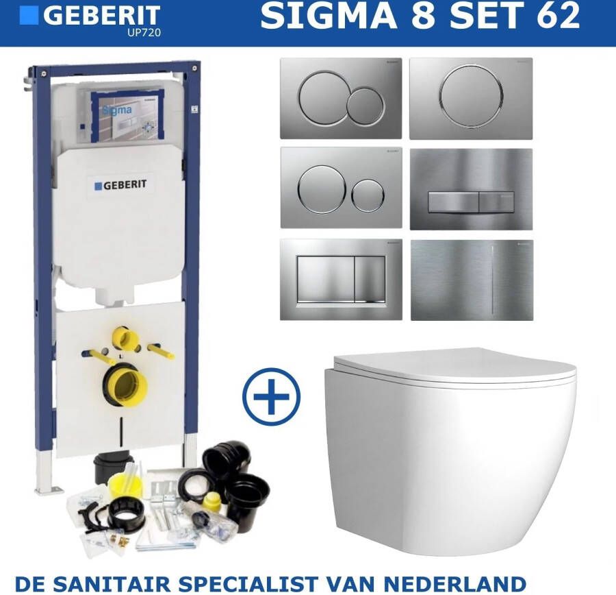 Geberit UP720 Toiletset Compleet | Inbouwreservoir | Sigma 8 Mudo Rimless | Met drukplaat | SET62 - Foto 1