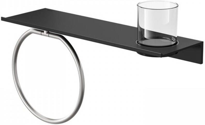 Geesa Planchet met Glas en Handdoekring Leev 40 cm RVS Zwart