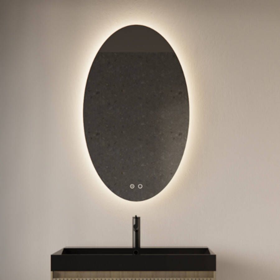 Gliss Design Badkamerspiegel Gliss Oval VERTICAAL LED Verlichting Met Spiegelverwarming 100x60 cm