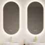 Gliss Design Spiegel Aura 40x100 cm Mat Goud Ovaal Met LED Verlichting & Geïntegreerde Spiegelverwarming - Thumbnail 1