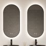 Gliss Design Spiegel Aura 40x100 cm Mat Zwart Ovaal Met LED Verlichting & Geïntegreerde Spiegelverwarming - Thumbnail 1