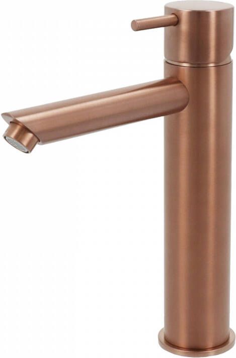 Hotbath Cobber 1-hendel wastafelmengkraan 21 6 cm hoog met rechte uitloop van 13 5 cm geborsteld koper