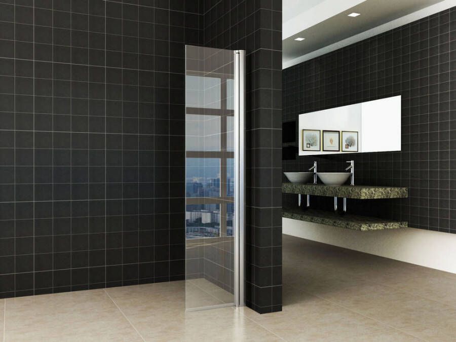Wiesbaden Zijwand Gescharnierd 40cm Antikalk Helder Glas Chroom Profiel 10mm Veiligheidsglas Easy Clean