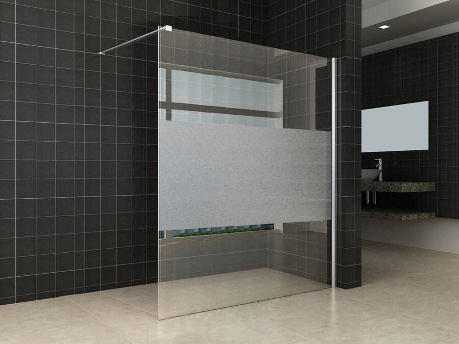 Wiesbaden Inloopdouche met Muurprofiel 160x200 cm Antikalk Helder Mat Glas en 8mm Veiligheidsglas Glans Chroom