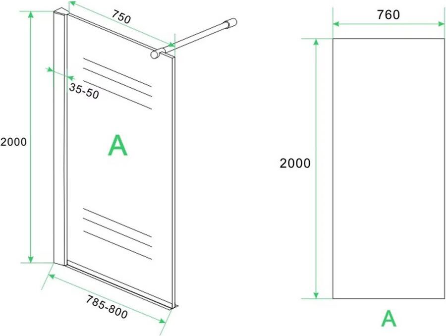 Xellanz Inloopdouche Eco met Zijwand 80x200cm 30x200cm Antikalk Helder Glas Chroom Profiel 8mm Veiligheidsglas Easy Clean