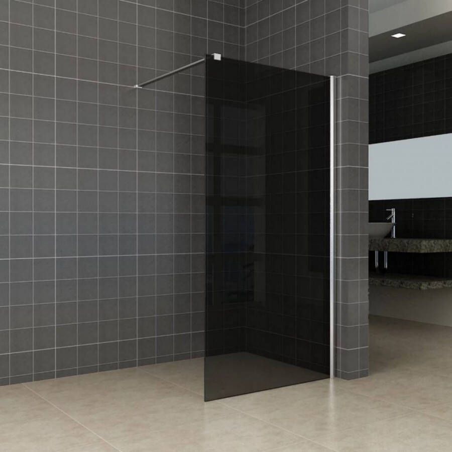 Wiesbaden Inloopdouche 110x200cm Antikalk Rookglas 8mm Veiligheidsglas Excl. Stabilisatiestang en Profielset