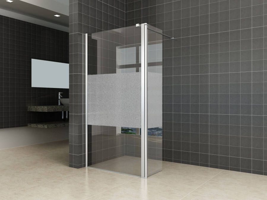 Wiesbaden Inloopdouche Zijpaneel Links met Schanieren 35x200 cm Antikalk Helder Mat Glas en 10mm Veiligheidsglas Glans Chroom