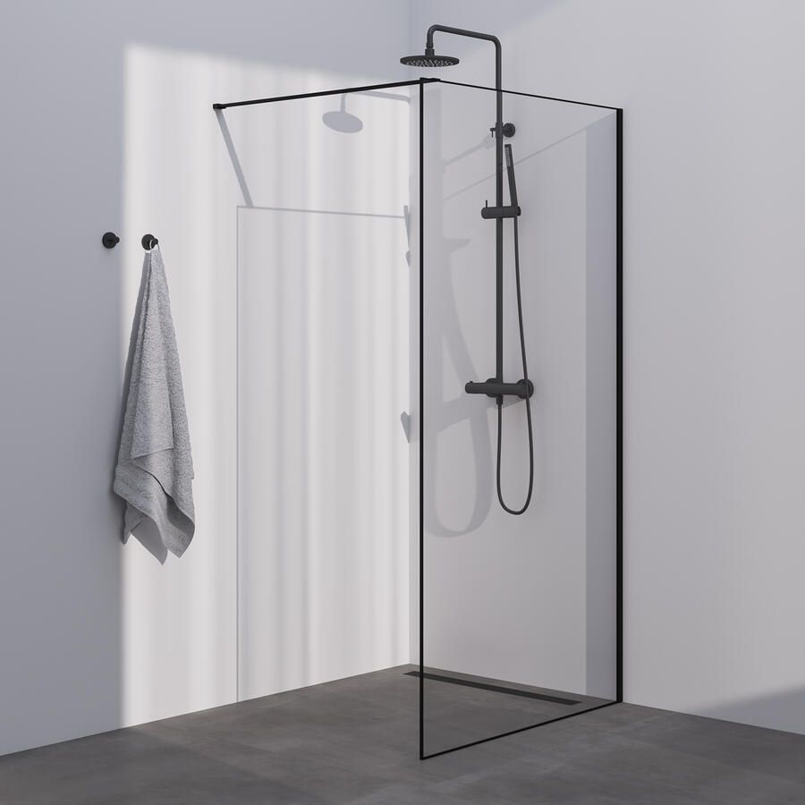 Brauer Inloopdouche Frame Set 1 Helder Glas 90x200 Met Muurprofiel En Lijst Rondom Mat Zwart