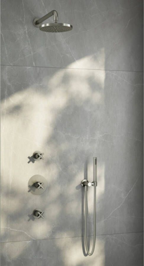 Hotbath Chap inbouw douche set met 2 stopkranen IBS3 geborsteld nikkel 3 standen handdouche plafondbuis 30cm douchekop 30cm (incl. glijstang)