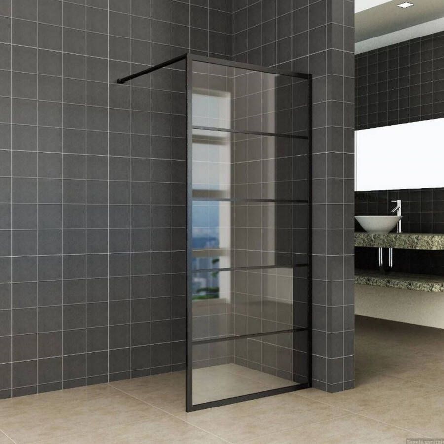Wiesbaden Inloopdouche Horizon 100x200cm Antikalk Helder glas Mat Zwart Raster 8 mm Veiligheidsglas NANO Coating 2429600