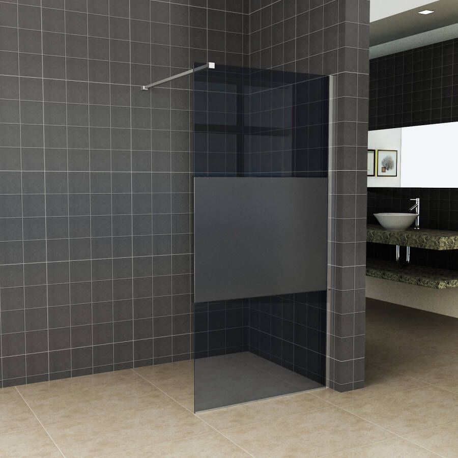 Wiesbaden Inloopdouche 100x200cm Antikalk Rook Mat Glas 8mm Veiligheidsglas Excl. Stabilisatiestang en Profielset