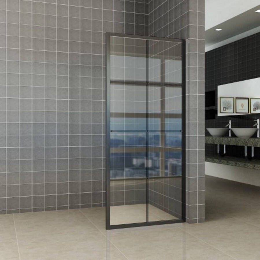 Wiesbaden Maaz inloopdouche met raster en handdoekhouder 1200 x 2000 x 10 mm helder glas mat zwart 20.3962