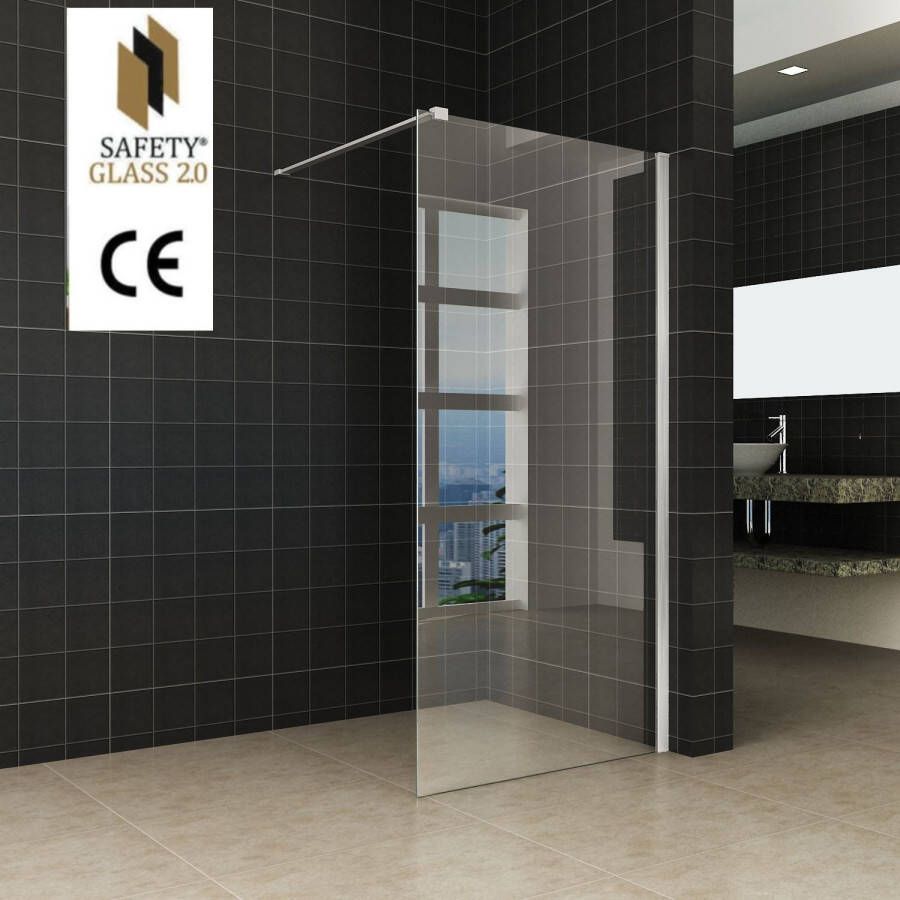 Wiesbaden Graffic inloopdouche 1000 x 2000 x 10 mm nano safety glass folie helder glas chroom 20.3757